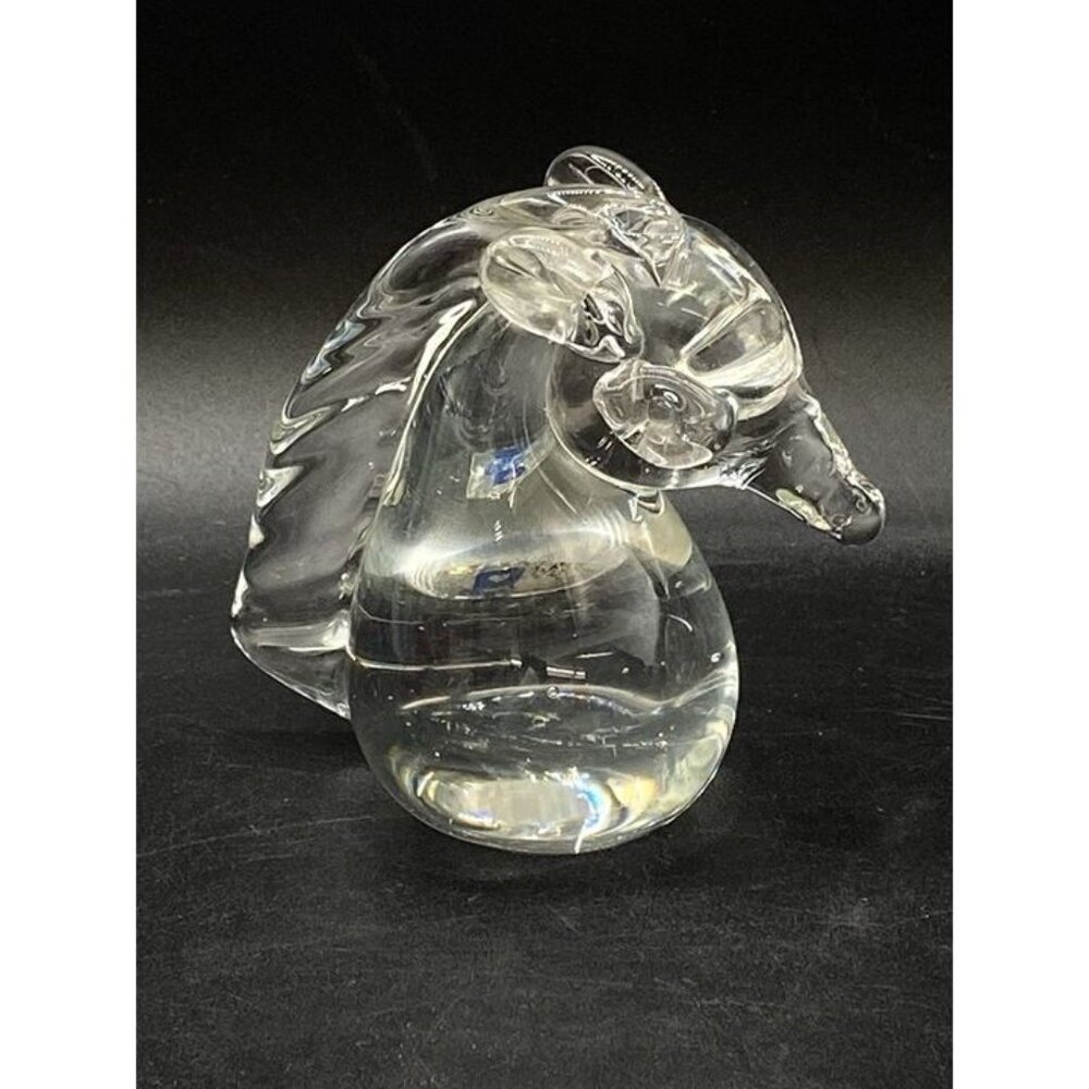 Clear Blown Art Glass Horse Head Paperweight Figurine Taiwan Vintage
